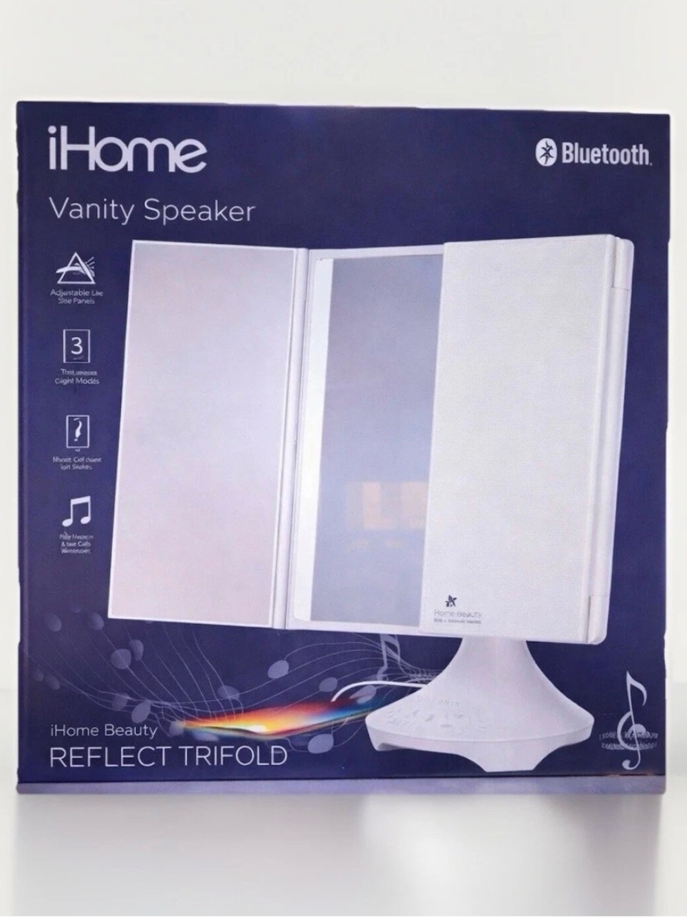 iHome LED Vanity Mirror Bluetooth Speaker Trifold Makeup Mirror